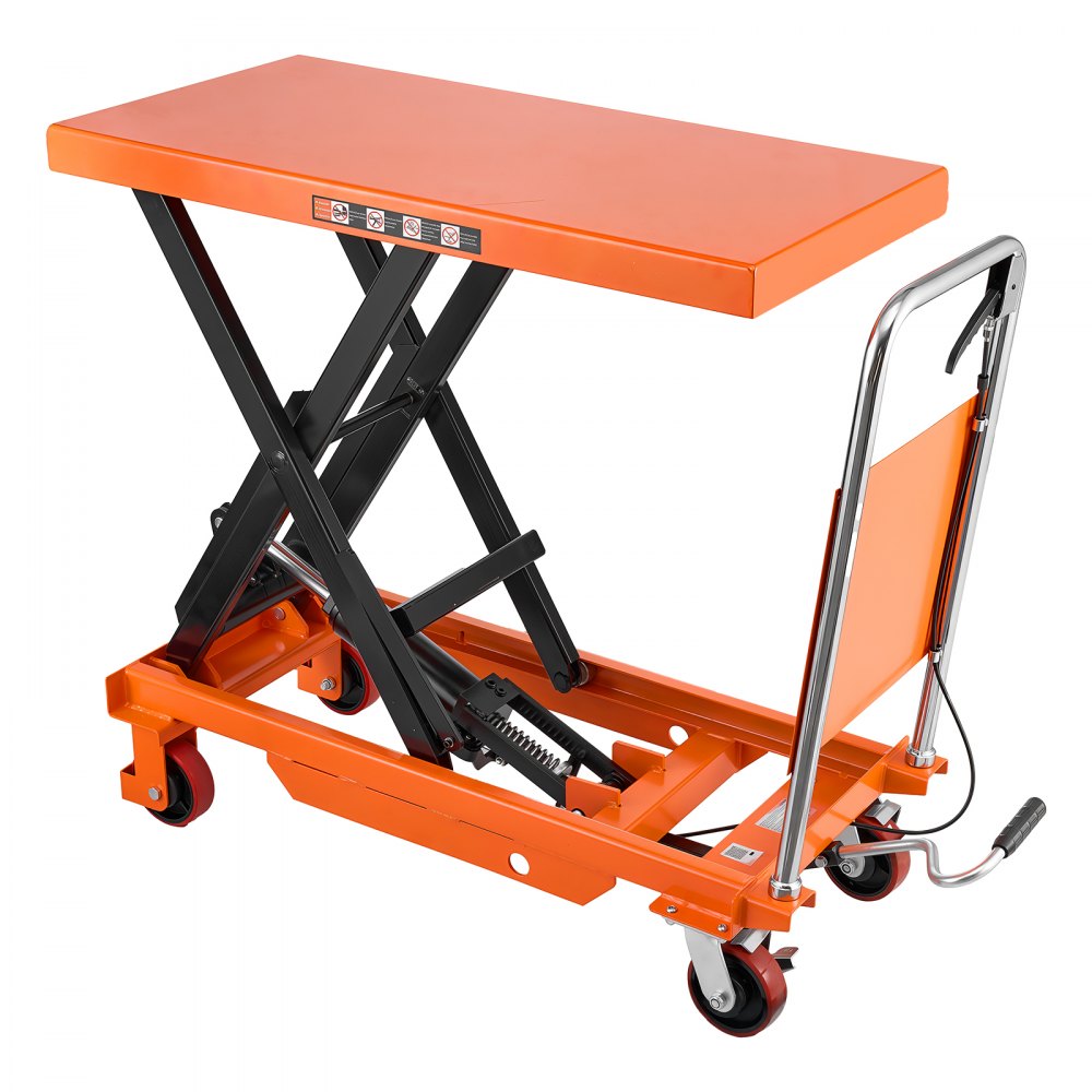 VEVOR Hydraulic Lift Table Cart, 1000 kg Capacity 1000 mm Lifting Height, for Material Handling, Moving, Transportation, Manual Single Scissor Lift Table, with 4 Wheels and Handle, Heavy-Duty Steel