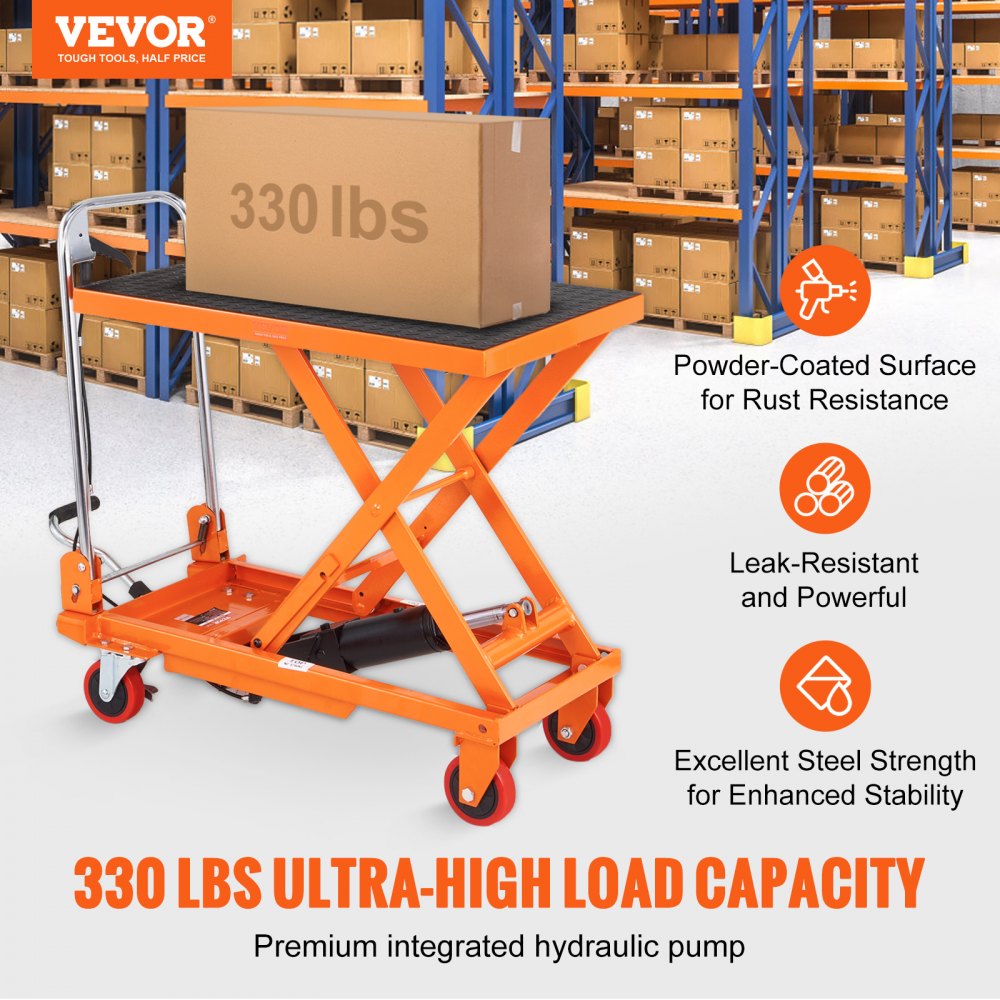 VEVOR Carrello Elevatore Idraulico, Capacità 150kg, Altezza di Sollevamento 220-720 mm, Piattaforma Elevatore Manuale a Forbice Singola con 4 Ruote Cuscinetto Antiscivolo, Carrello Idraulico a Forbice