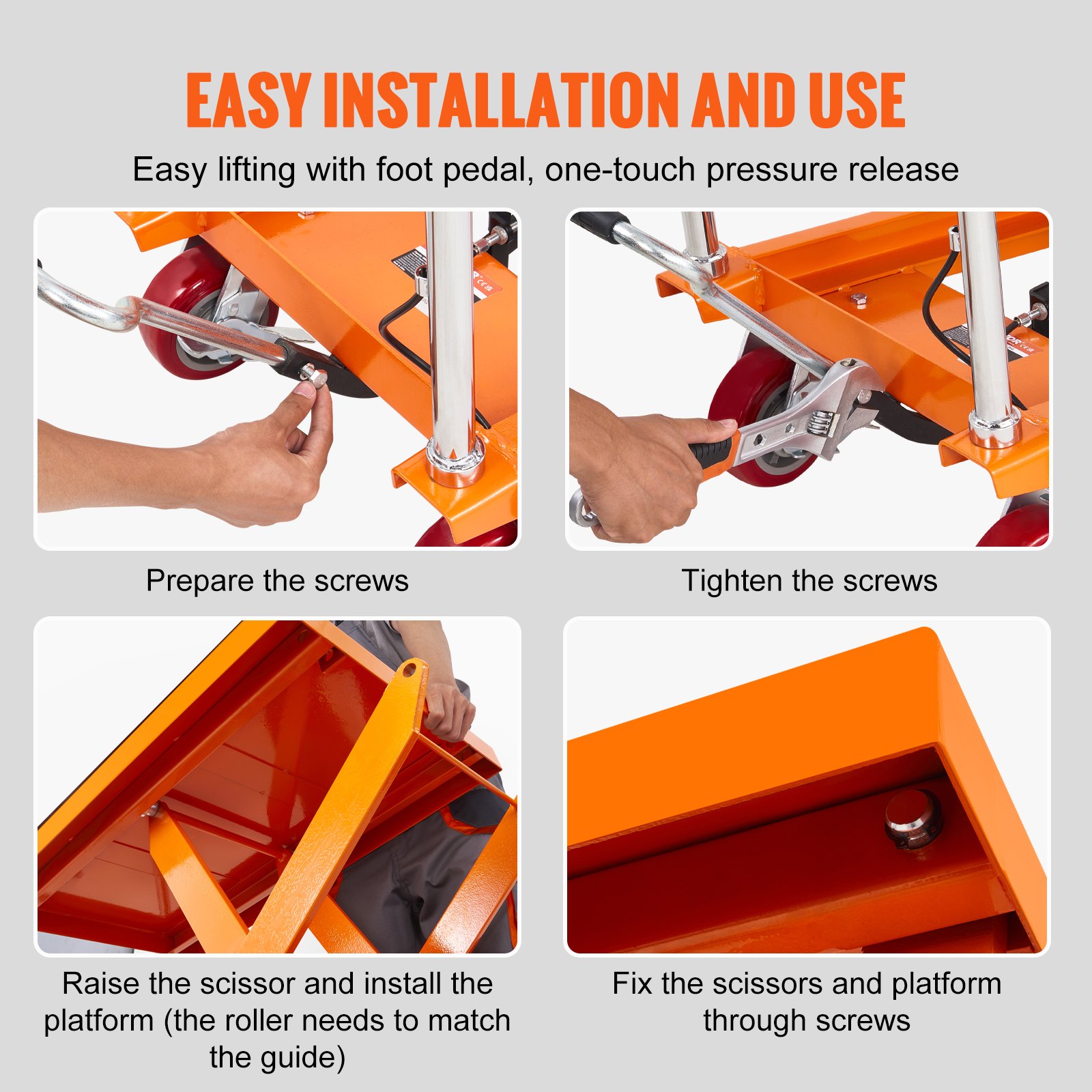 VEVOR Tavolo elevatore idraulico a forbice Capacità di carico 500 kg Carrello tavolo elevatore 285-900 mm Campo di sollevamento Tavolo elevatore officina 815 x 505 mm Carrello elevatore a forbice