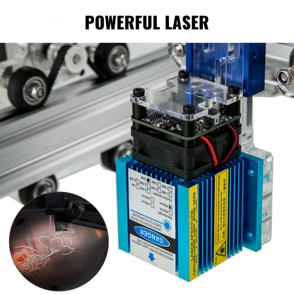 VEVOR Macchina per Incisione Laser CNC, Potenza 15 W 19x13 cm Mini Incisore Laser Lega di Alluminio per Incidere e Tagliare Legno, Bambù, Plastica, Pelle, Cartone, Acrilico, PVC e Altri Materiali.
