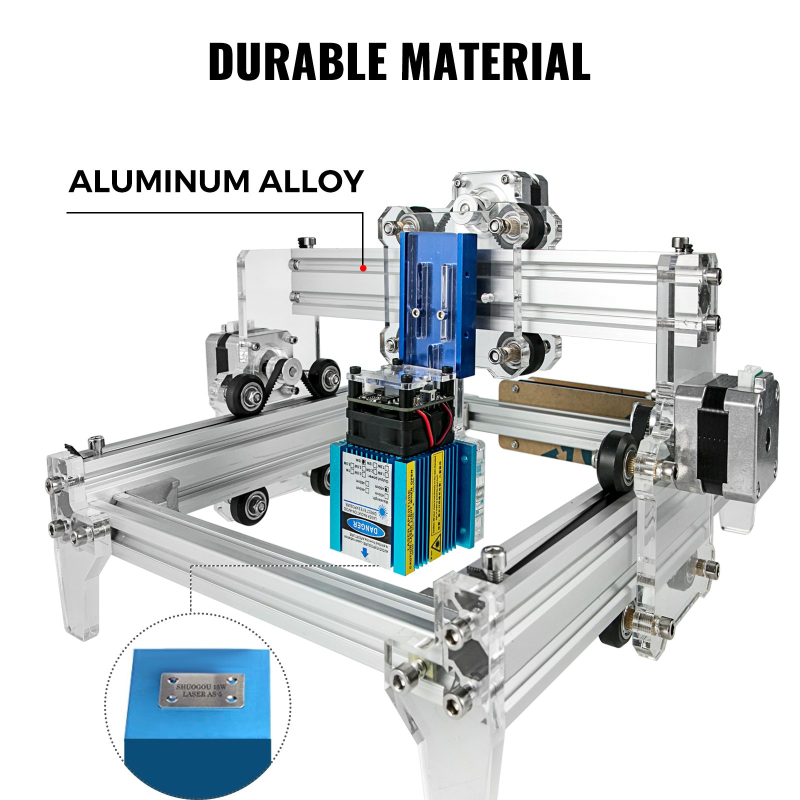 VEVOR Macchina per Incisione Laser CNC, Potenza 15 W 19x13 cm Mini Incisore Laser Lega di Alluminio per Incidere e Tagliare Legno, Bambù, Plastica, Pelle, Cartone, Acrilico, PVC e Altri Materiali.