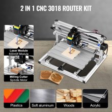 VEVOR CNC 3018 Kit router Controllo GRBL Macchina CNC 3 assi Fresatura Macchina con testa laser 500mW per plastica acrilica PCB PVC Scultura in legno