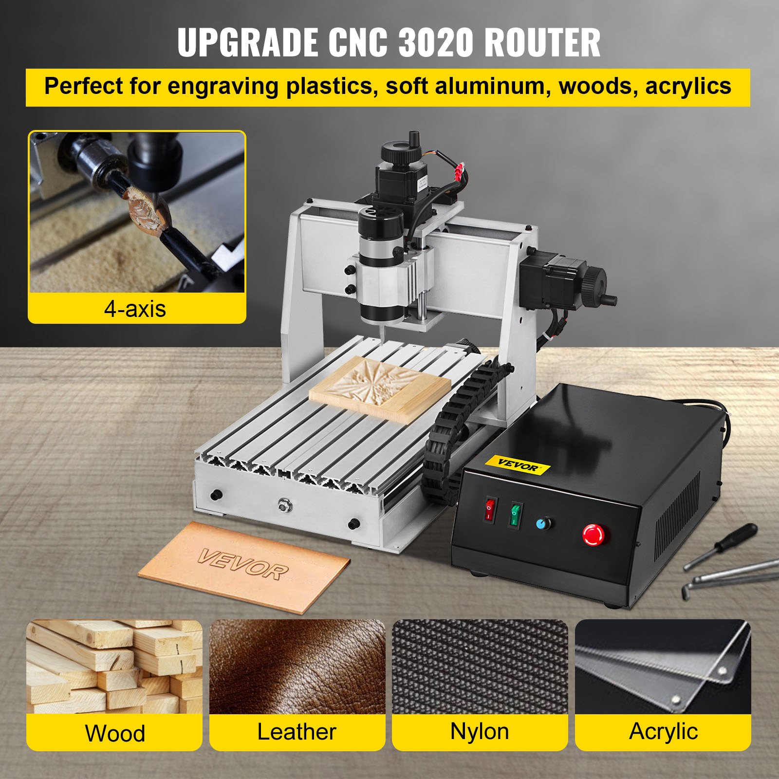 4 Axis CNC 3020 Engraving Milling Machine USB Router Carving Machine