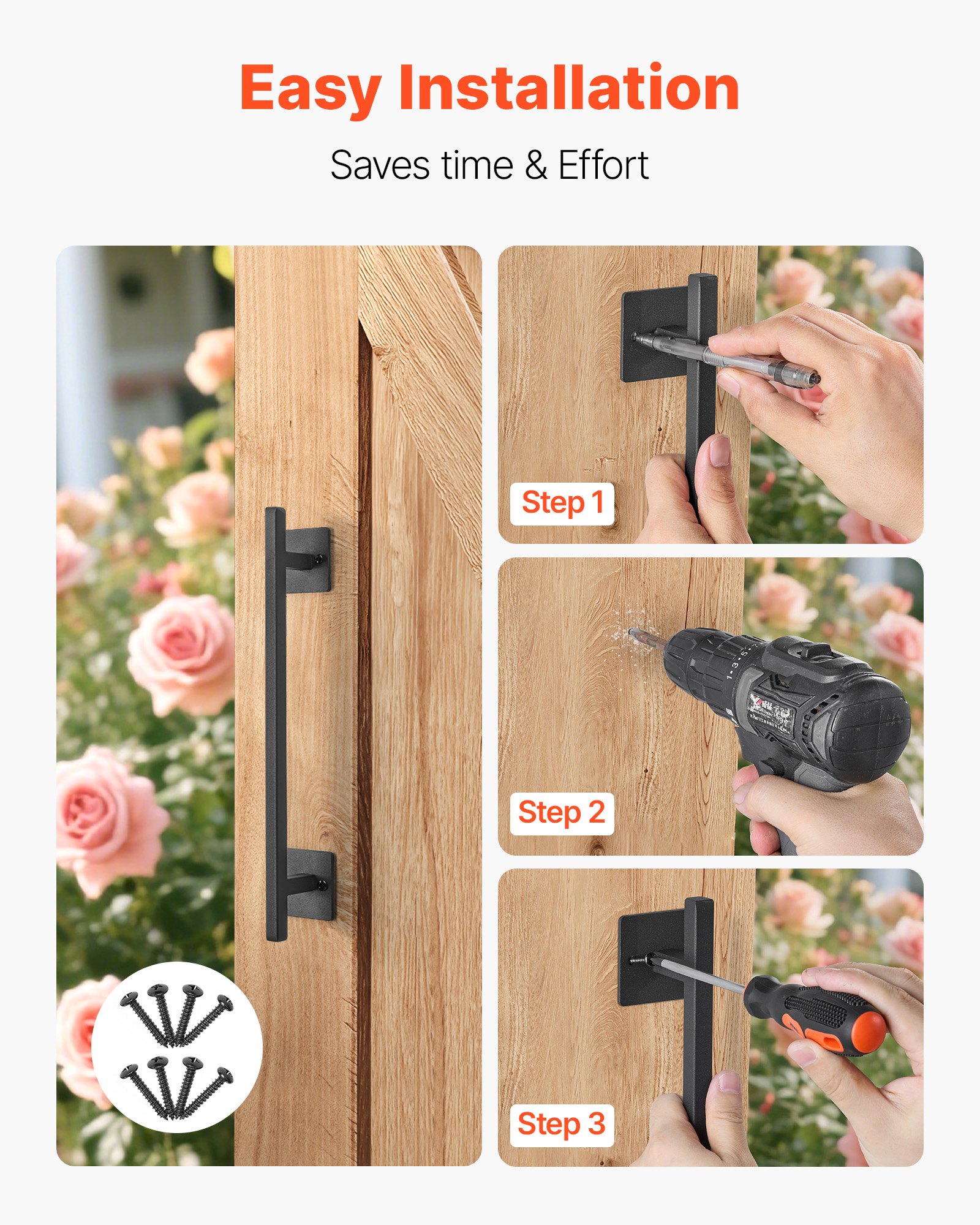 VEVOR Barn Door Handle, 2Pcs 320 mm Rustic Fence Gate Handle, Rust-Resistant Coating, Heavy Duty Carbon Steel Outdoor Gate Handles, Easy to Install, Metal Sliding Door Pulls for Garage Shed Closet