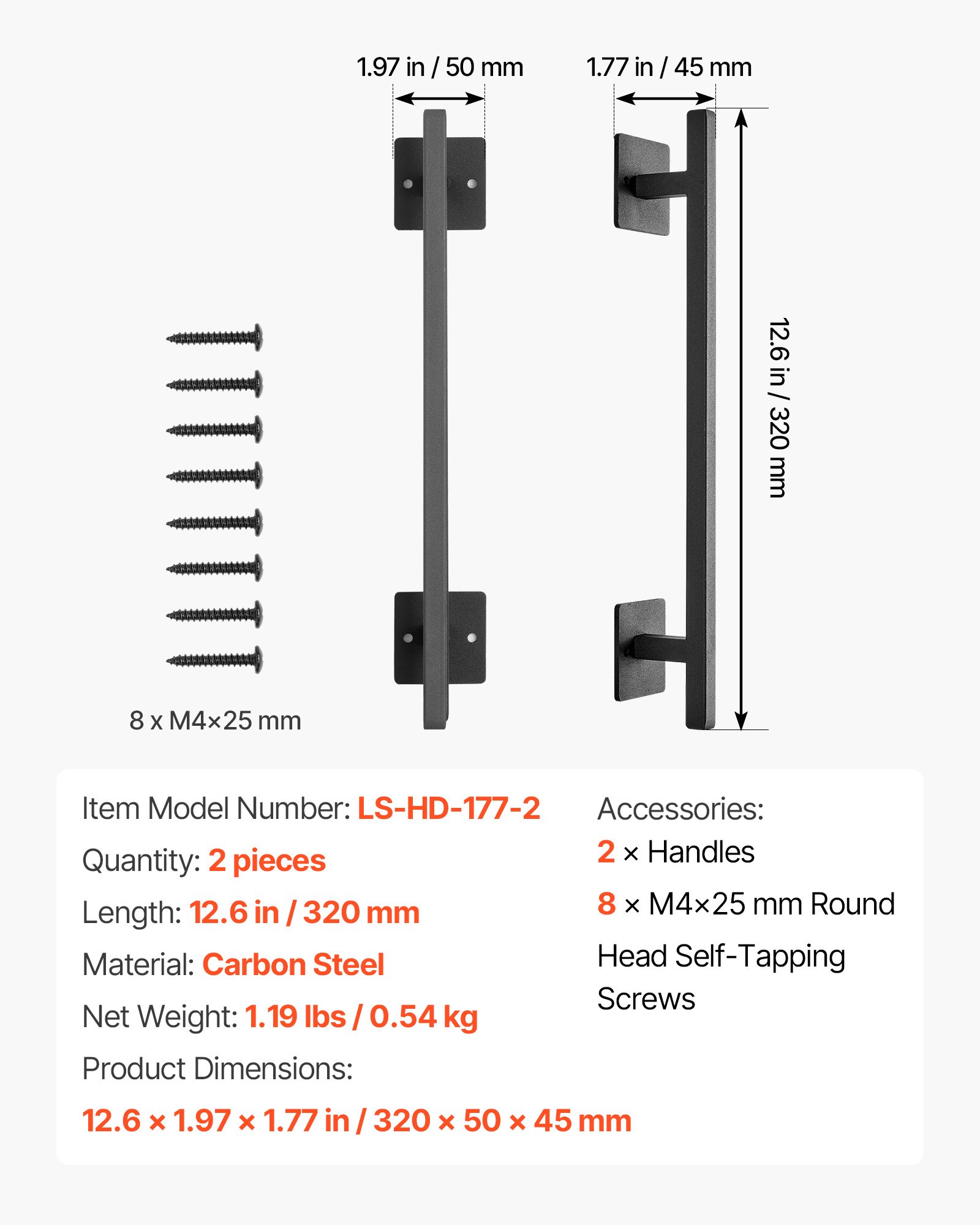 VEVOR Barn Door Handle, 2Pcs 320 mm Rustic Fence Gate Handle, Rust-Resistant Coating, Heavy Duty Carbon Steel Outdoor Gate Handles, Easy to Install, Metal Sliding Door Pulls for Garage Shed Closet