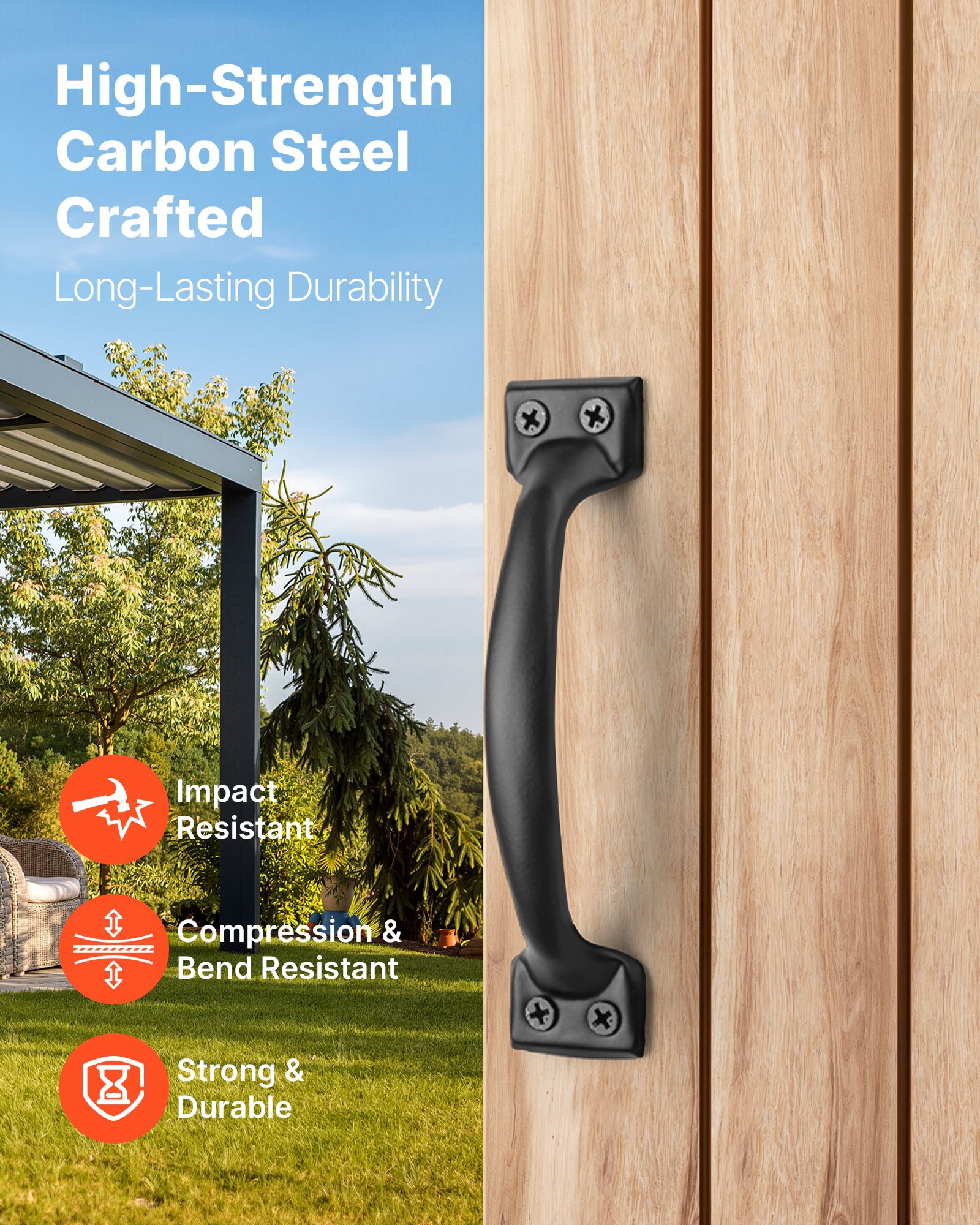 VEVOR Barn Door Handle, 4Pcs 152 mm Rustic Fence Gate Handle, Rust-Resistant Coating, Heavy Duty Carbon Steel Outdoor Gate Handles, Easy to Install, Metal Sliding Door Pulls for Garage Shed Closet