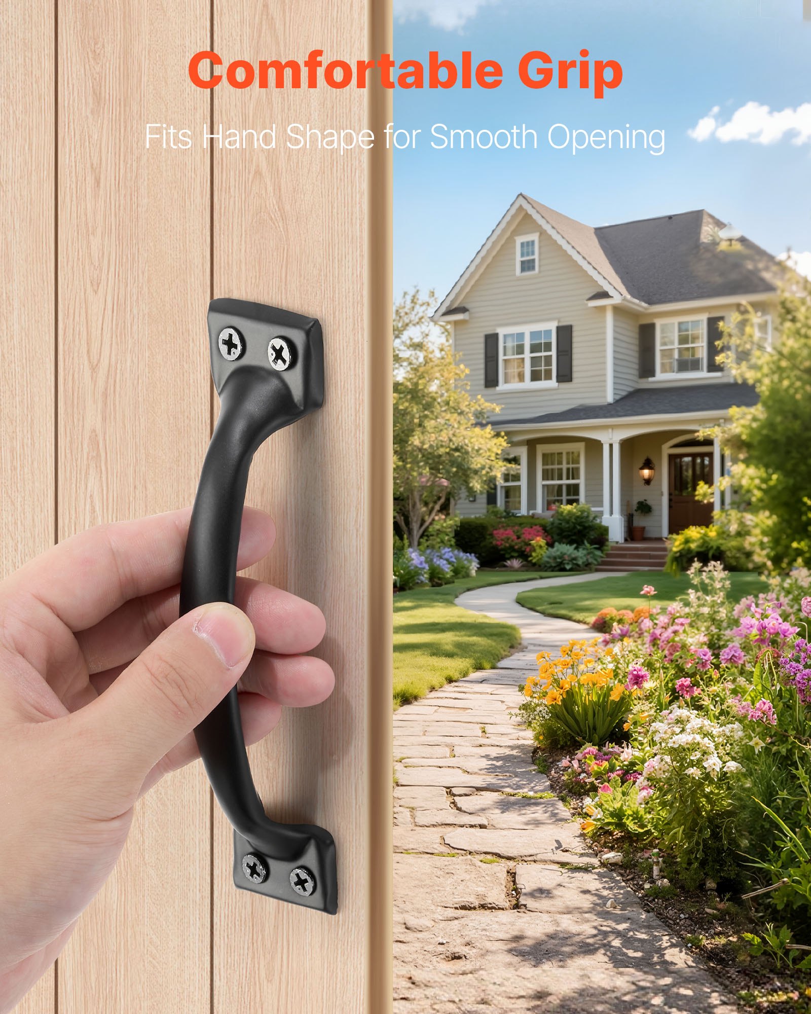 VEVOR Barn Door Handle, 4Pcs 152 mm Rustic Fence Gate Handle, Rust-Resistant Coating, Heavy Duty Carbon Steel Outdoor Gate Handles, Easy to Install, Metal Sliding Door Pulls for Garage Shed Closet