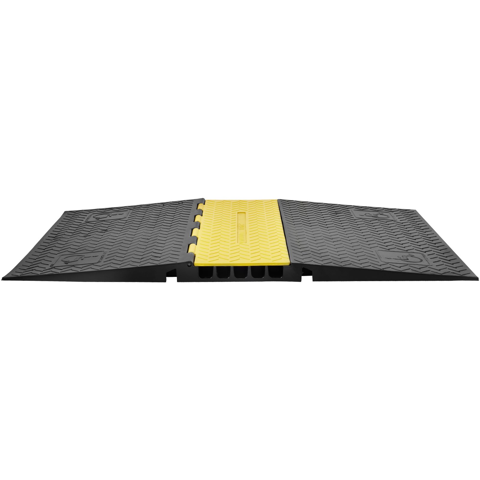 VEVOR Passacavo in Gomma per Protezione dei Cavi Tubi a Pavimento 5 Canali 3,3 x 3,05 cm, Rampa Passacavo Modulare Impermeabile Carico Max. 10000 kg, Protezione dei Cavi Nero Giallo 114,5 x 80 x 5 cm