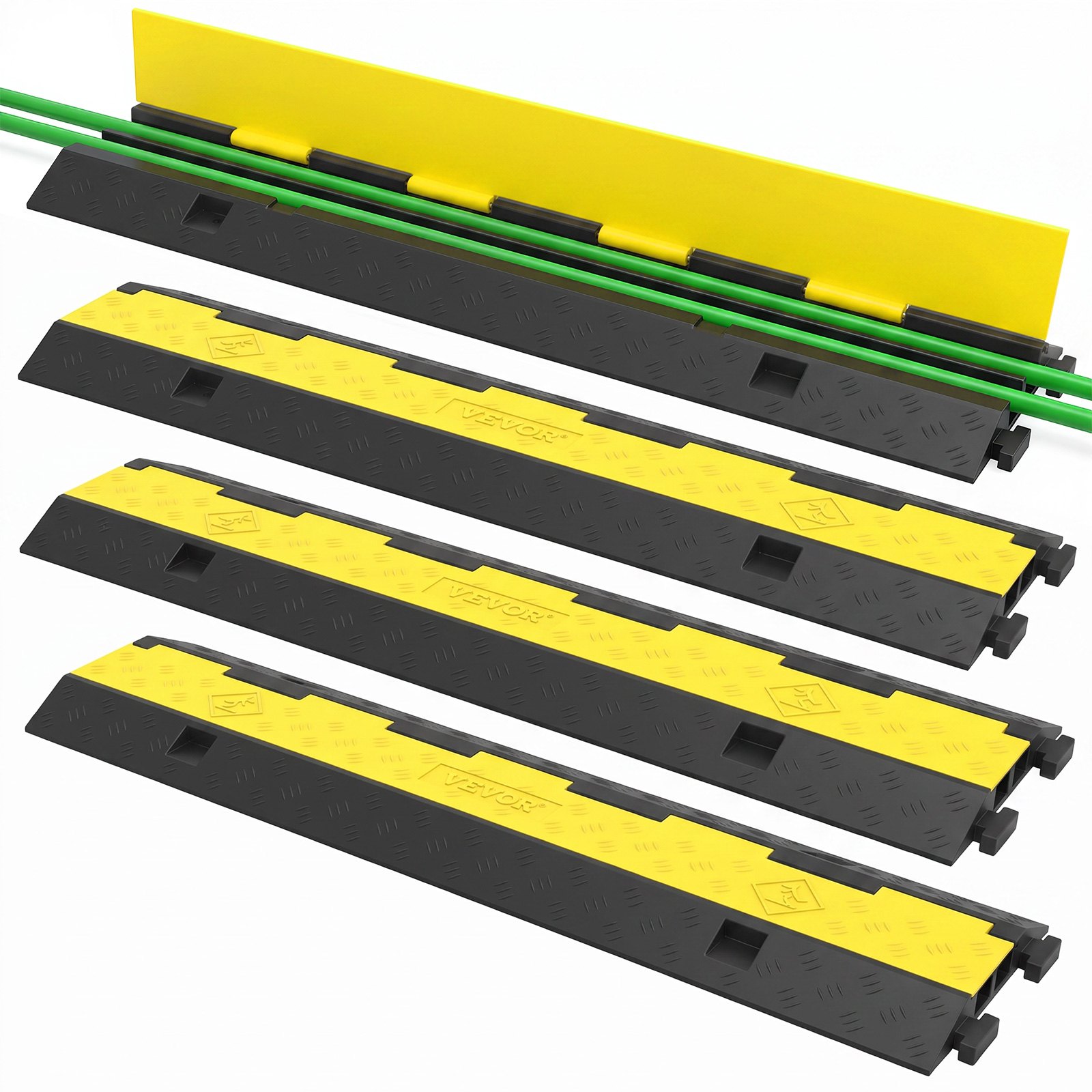 VEVOR Canalina Passacavi Elettriche Rampa Modulare per Condotto 2 Canale Protezione Cavo in Gomma e Pvc Carico 4.989 kg Rampa di Protezione per Cavi 101x24,5x5 cm