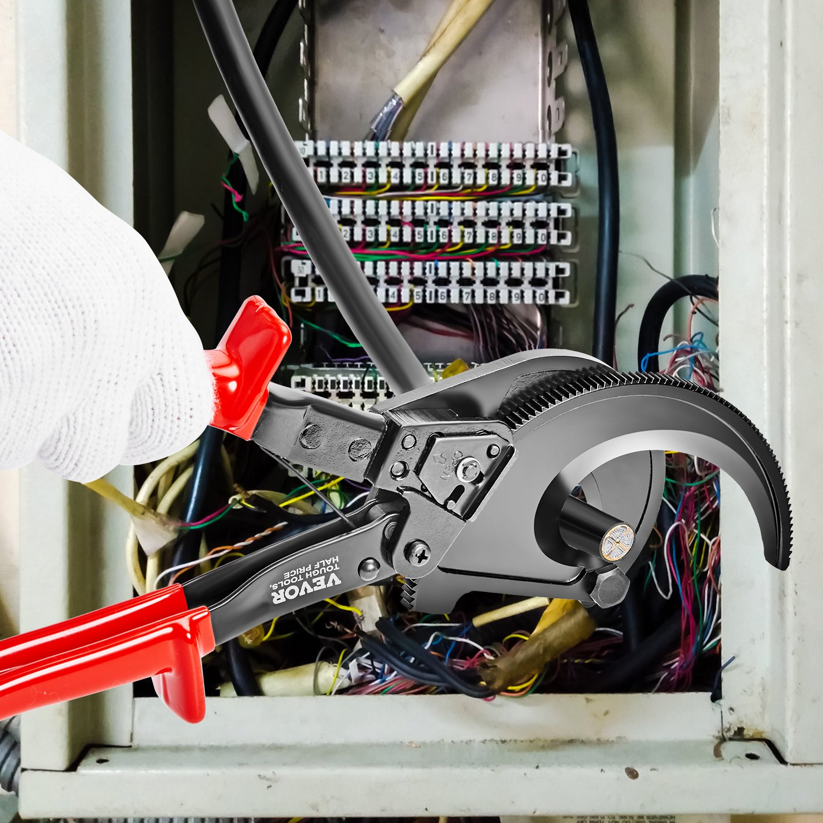 VEVOR Tagliacavi a Cricchetto, 280 mm Taglierina per Cavi Taglio Fino a 400 mm², Trancia Cavi Elettrici con Impugnature Comode, Leva a Sgancio Rapido, Lama in Acciaio per Molle al Silicio-manganese