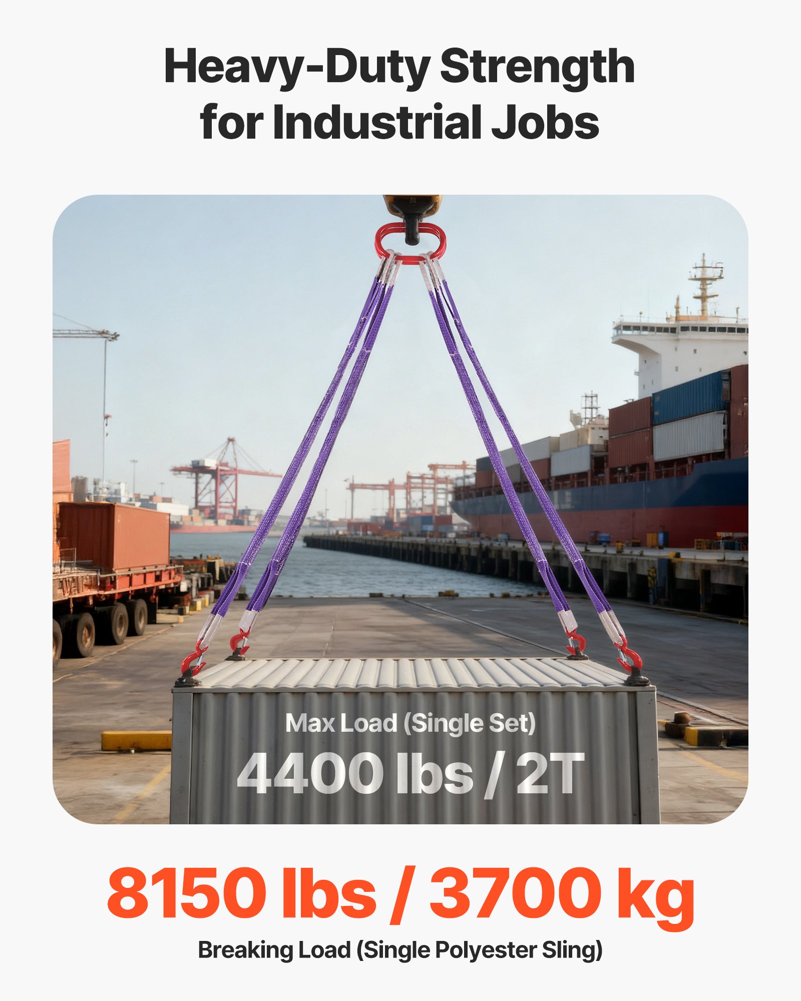 VEVOR Cinghia di Sollevamento a Banda, 2 Pezzi Set di Cinghie di Sollevamento con Fibbia in Poliestere a Due Gambe con Ganci, Capacità di 2 T 150 cm, Cinghie di Fettuccia per Motori, Gru