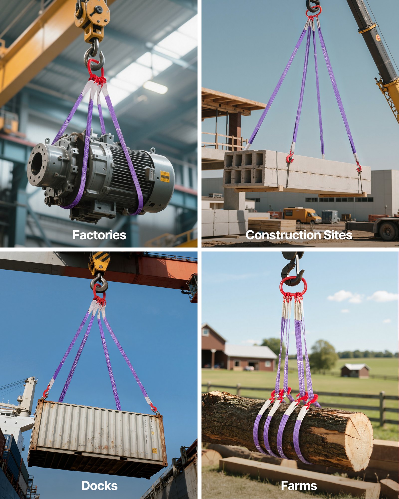 VEVOR Cinghia di Sollevamento in Poliestere a 4 Fili con Ganci 1,5 m Capacità di Carico 3 t, Cinghie di Sollevamento Resistenti Usura per Cantieri Edili, Fabbriche, Aziende Agricole, Banchine