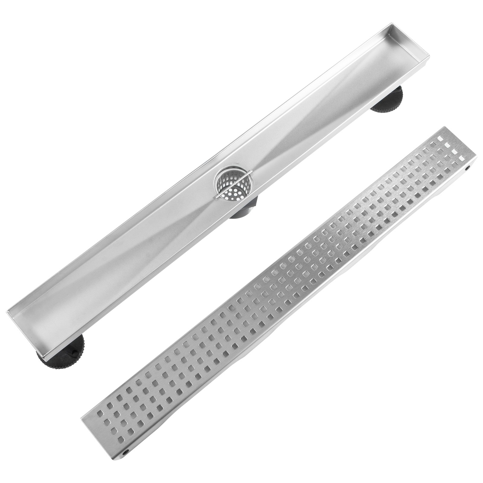 VEVOR Canalina di Scarico, 24 x 2,75 Pollici Capacità di Flusso 30 L al Minuto Lineare Griglia di Drenaggio in Acciaio Inossidabile, è Adatto per Cucine, Bagni, Garage, Scantinati, Servizi Igienici