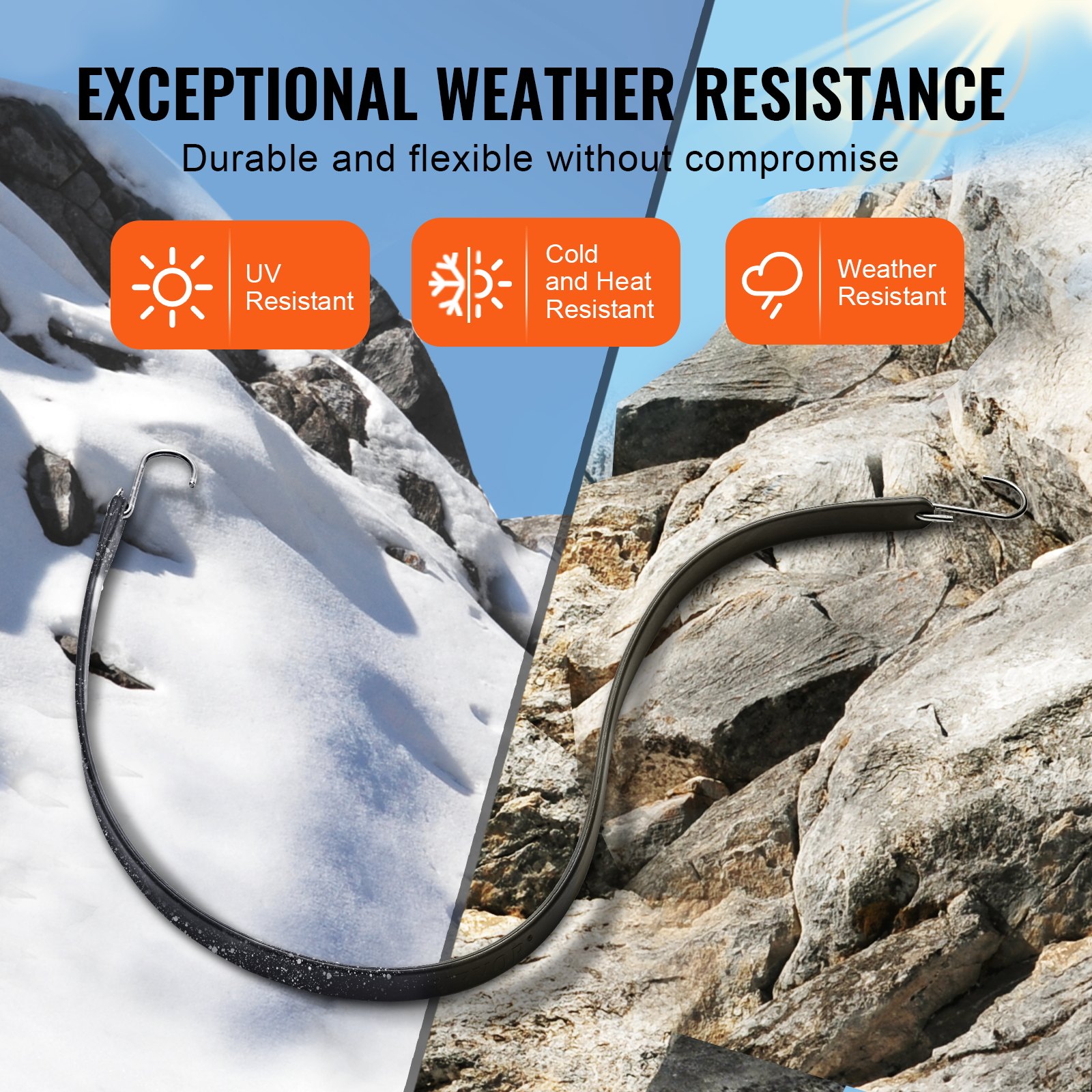 VEVOR 10 Pezzi di Corda Elastica Piatta, Cinghie Elastiche Resistenti 20 mm con Gancio a S in Acciaio, Include Corda Elastica da 914 mm, per Merci, Teloni, Camion e Tende, Corda Elastica Piatta Nero