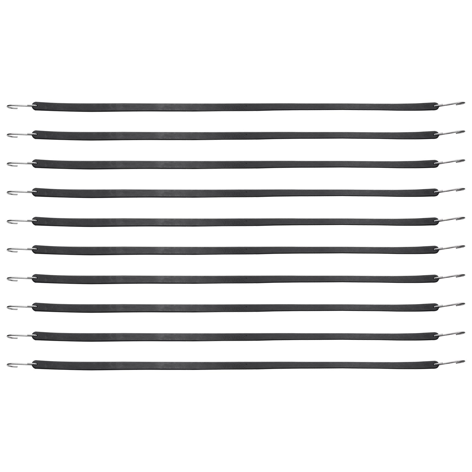 VEVOR 10 Pezzi di Corda Elastica Piatta, Cinghie Elastiche Resistenti 20 mm con Gancio a S in Acciaio, Include Corda Elastica da 914 mm, per Merci, Teloni, Camion e Tende, Corda Elastica Piatta Nero