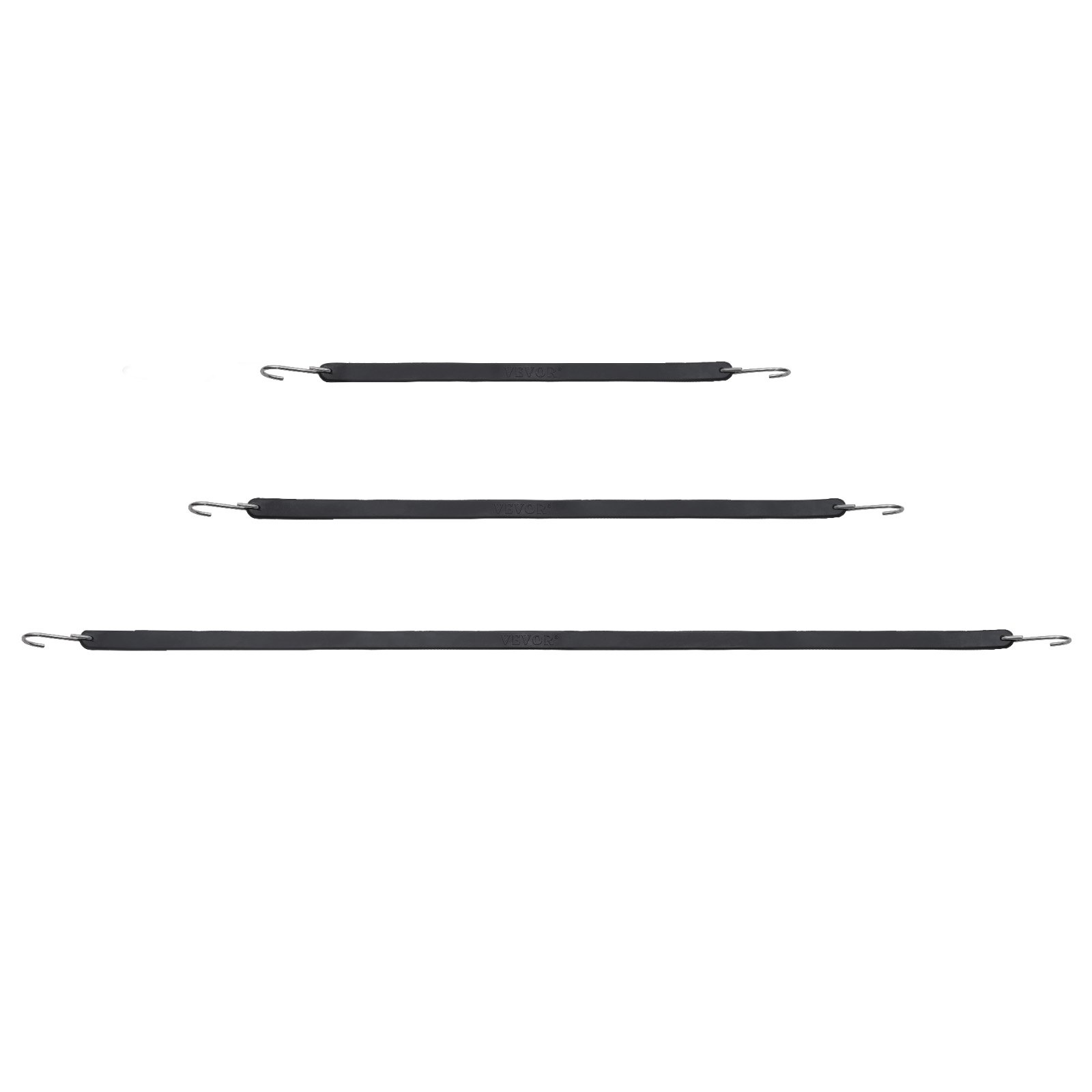 VEVOR 20 Pezzi di Corda Elastica Piatta, Cinghie Elastiche Resistenti da 20 mm con Ganci a S in Acciaio, Include Corda Elastica da 381 mm, 533 mm, 914 mm, per Merci, Teloni, Camion e Tende, Nero