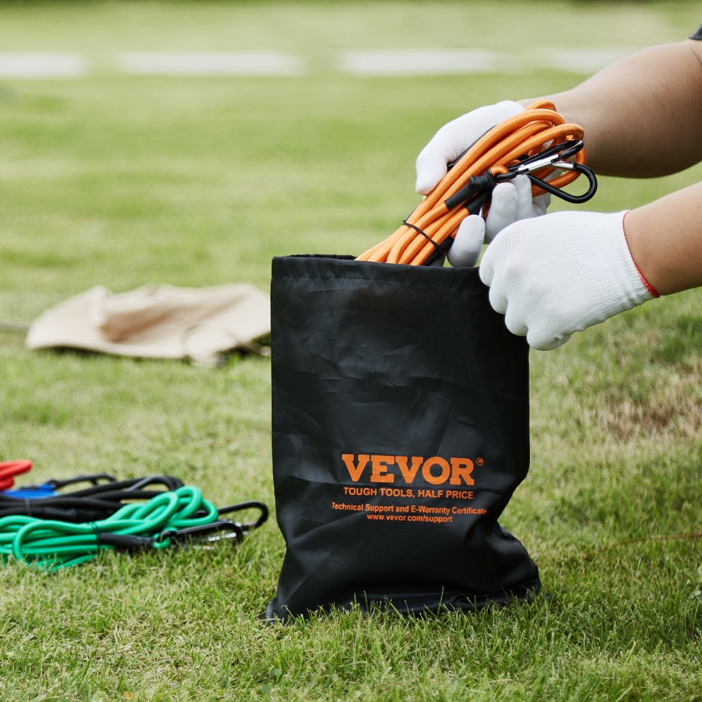 VEVOR 30 Pezzi Assortimento di Corde Elastiche, Cinghie Elastiche Resistenti 8 mm con Moschettoni Acciaio A3, Include 25/46/61/91/122/152/183 cm, Borsa Portaoggetti, 6 Clip e Fascette Baldacchino