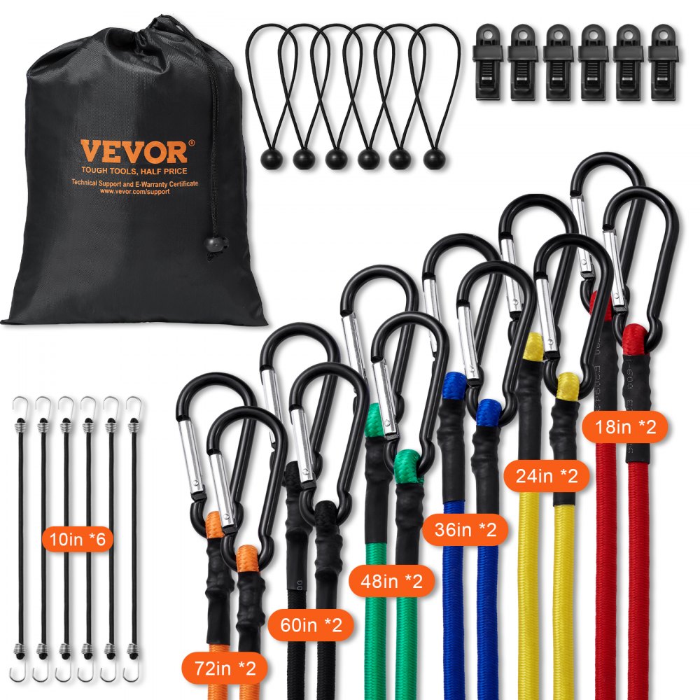 VEVOR 30 Pezzi Set Corde Elastiche 8 mm Cinghie Resistenti con Moschettoni