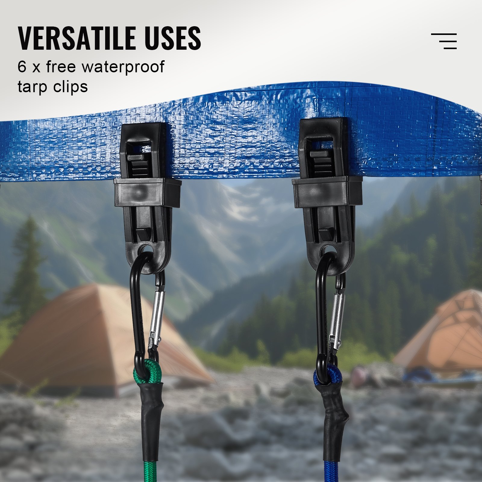 VEVOR 30 Pezzi Assortimento di Corde Elastiche, Cinghie Elastiche Resistenti 8 mm con Moschettoni Acciaio A3, Include 25/46/61/91/122/152/183 cm, Borsa Portaoggetti, 6 Clip e Fascette Baldacchino