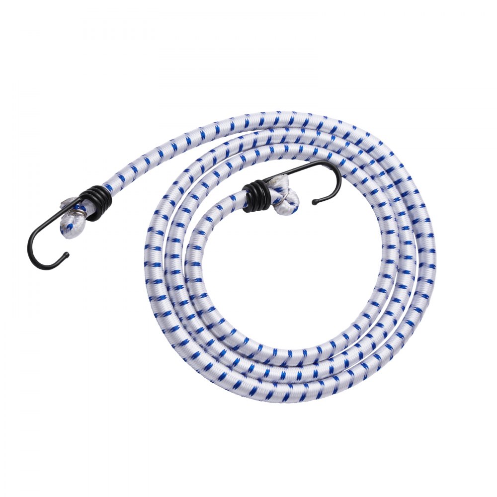 VEVOR Corde Elastiche con Ganci in Acciaio A3, Cinghie Elastiche Resistenti da 1,8 m Set di Corde Elastiche 12 mm per Campeggio, Teloni, Motociclette, Camion, Tende, Bianco con Strisce Blu, 6 Pezzi