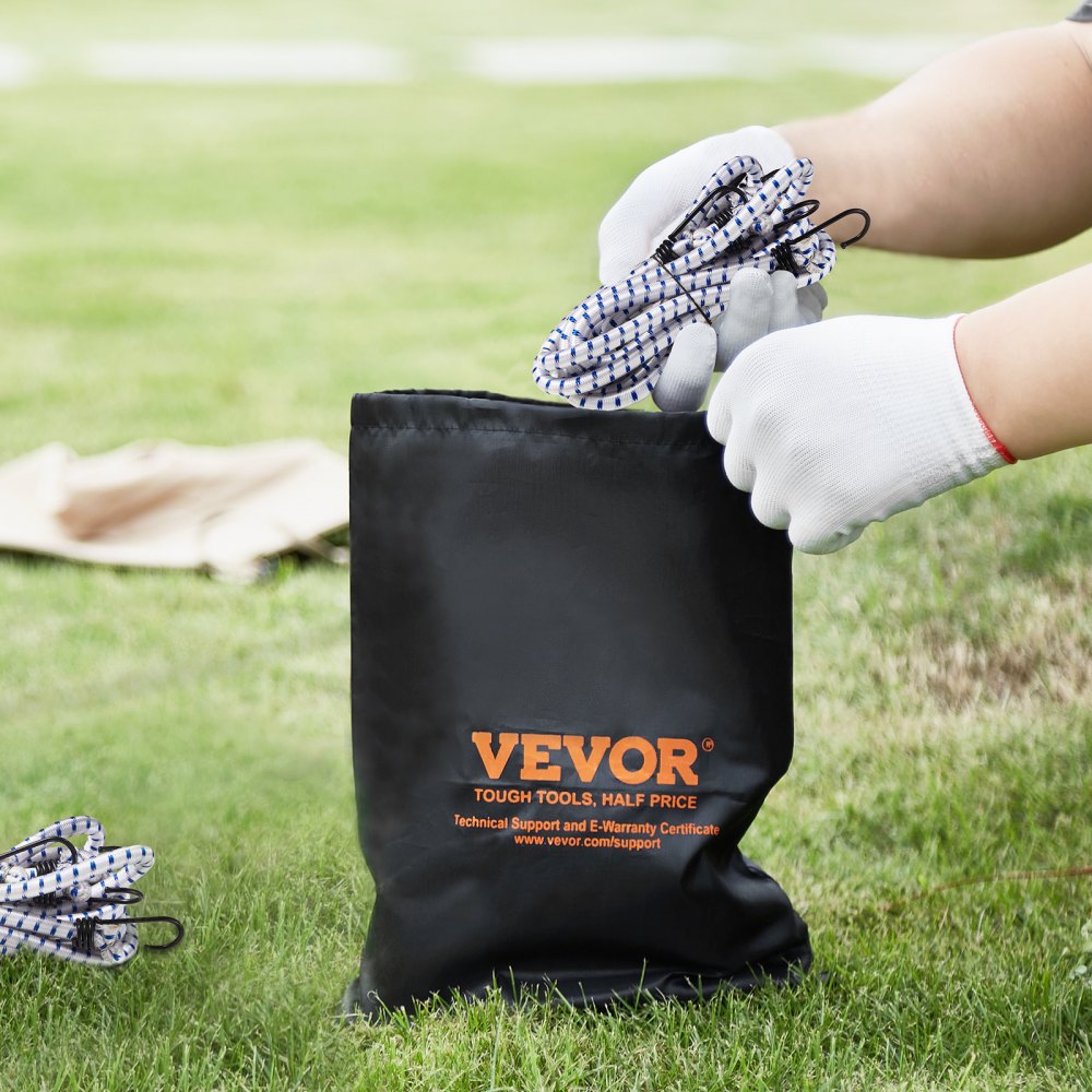 VEVOR Corde Elastiche con Ganci in Acciaio A3, Cinghie Elastiche Resistenti da 1,8 m Set di Corde Elastiche 12 mm per Campeggio, Teloni, Motociclette, Camion, Tende, Bianco con Strisce Blu, 6 Pezzi