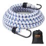 VEVOR Corde Elastiche con Ganci in Acciaio A3, Cinghie Elastiche Resistenti da 1,8 m Set di Corde Elastiche 12 mm per Campeggio, Teloni, Motociclette, Camion, Tende, Bianco con Strisce Blu, 6 Pezzi