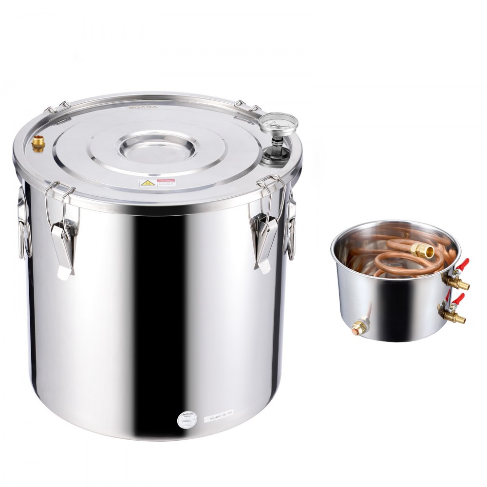 VEVOR Distillatore di Alcool 50 L Distillatore di Alcool Acqua in Acciaio Inossidabile con Bobina di Rame, Kit di Fermentazione per Raffinazione Birra Fatta in Casa con Termometro e Pompa, Argento