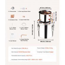 VEVOR Distillatore di Alcol da 11,4 L Distillatore di Alcol Acqua in Acciaio Inox con Bobina di Rame, Kit di Fermentazione per Raffinazione Birra Fatta in Casa con Termometro, per Vino, Argento