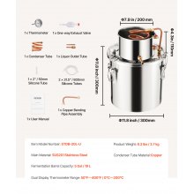 VEVOR Distillatore di Alcol 19 L Distillatore di Alcol Acqua in Acciaio Inox con Bobina di Rame, Kit di Fermentazione per Raffinazione Birra Fatta in Casa con Termometro, per Vino, Whisky, Argento