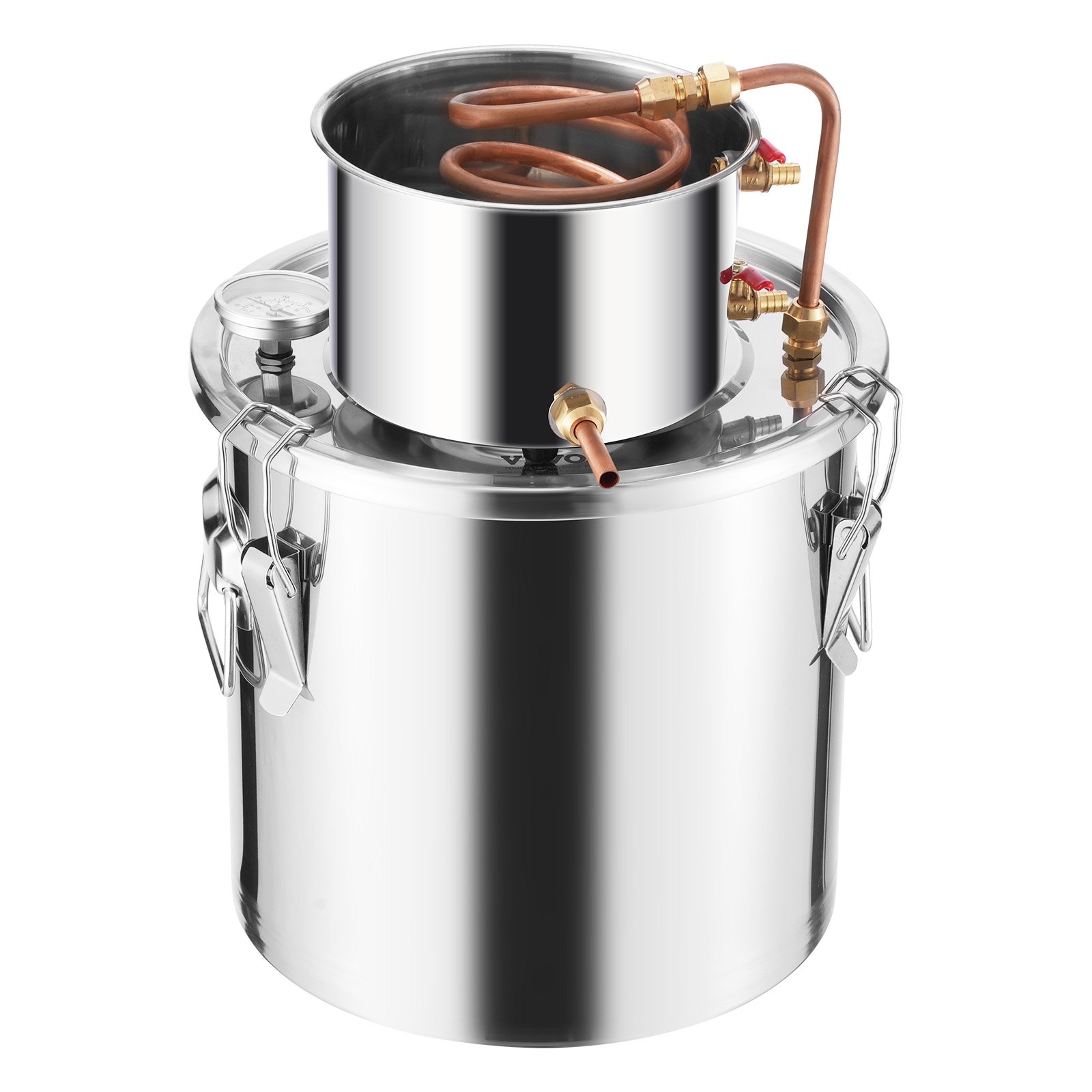 VEVOR Distillatore di Alcol 19 L Distillatore di Alcol Acqua in Acciaio Inox con Bobina di Rame, Kit di Fermentazione per Raffinazione Birra Fatta in Casa con Termometro, per Vino, Whisky, Argento