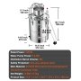 VEVOR Water Alcohol Distiller 30 L Distillation System 1800 W Stainless Steel Spirits Distilling Equipment Complete Set Included, for end products fruit wines, whiskey, schnapps, champagne, vodka etc.
