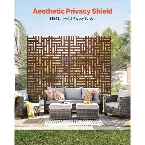 Paravento Metallico Per Esterni 183x112 Cm - Schermo Decorativo Per Privacy Su Terrazzo, Giardino E Balcone - Pannelli In Metallo (Set Da 5) - 2