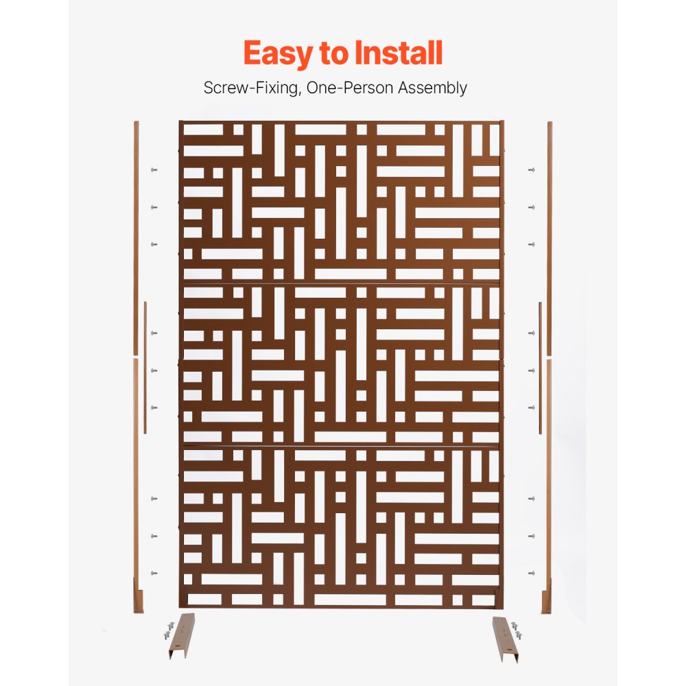 VEVOR Pannelli per Privacy in Metallo 91x50,8x191 cm Schermi Pannelli per Privacy all'Aperto, Fendivista Divisorio per Esterno Indipendente, Recinzione Decorativa 3 Schermi da Giardino, Marrone