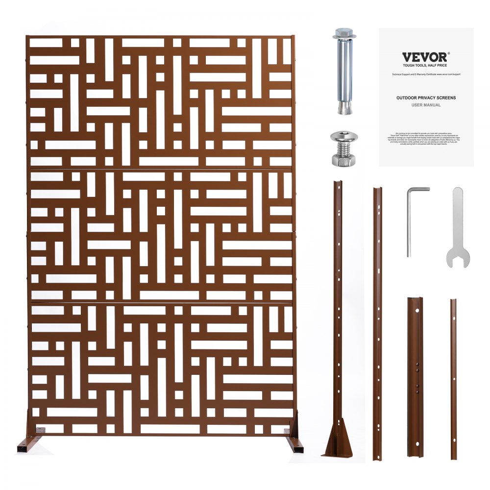 VEVOR Pannelli per Privacy in Metallo 91x50,8x191 cm Schermi Pannelli per Privacy all'Aperto, Fendivista Divisorio per Esterno Indipendente, Recinzione Decorativa 3 Schermi da Giardino, Marrone