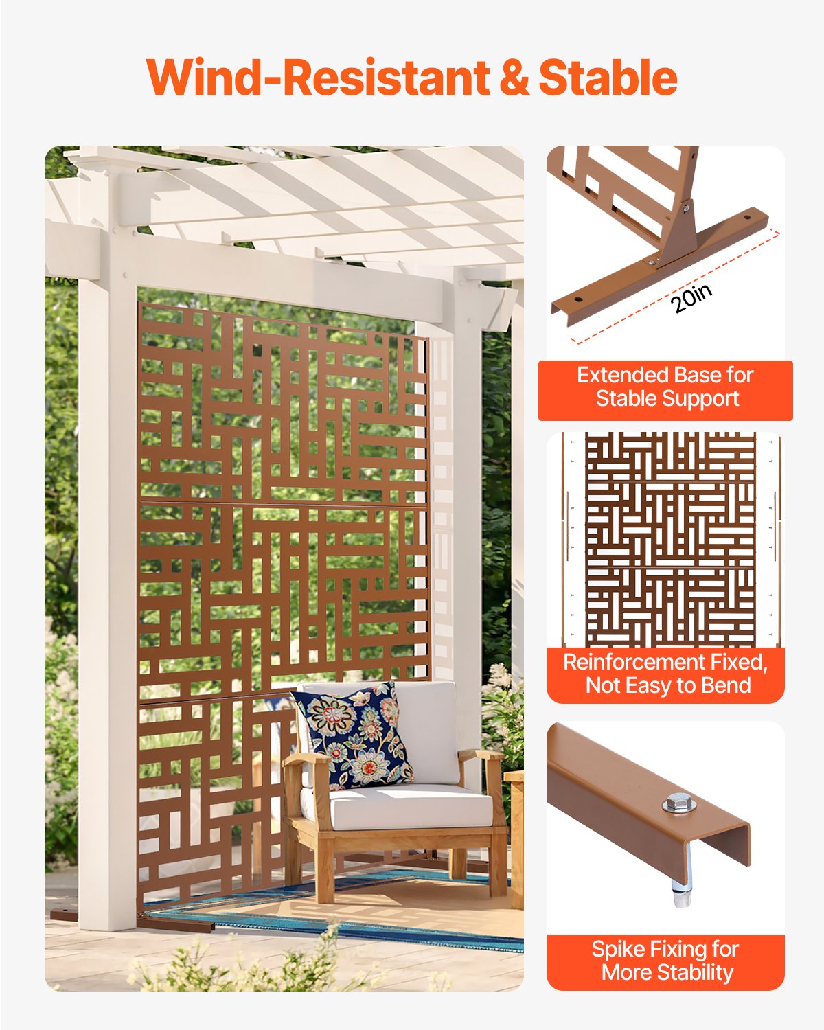 VEVOR Pannelli per Privacy in Metallo 91x50,8x191 cm Schermi Pannelli per Privacy all'Aperto, Fendivista Divisorio per Esterno Indipendente, Recinzione Decorativa 3 Schermi da Giardino, Marrone