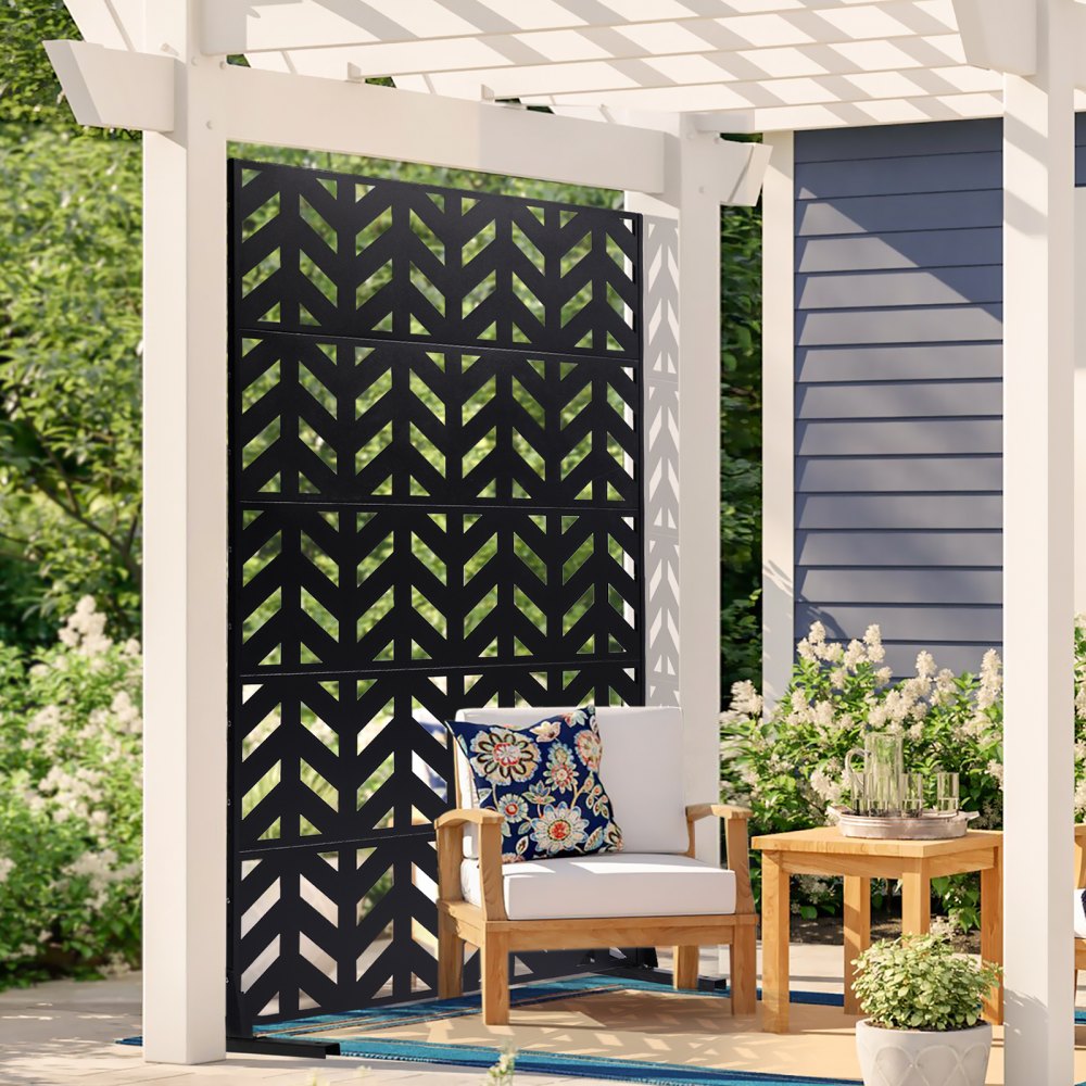 VEVOR Pannelli per Privacy in Metallo 120x50,8x183 cm Schermi Pannelli per Privacy all'Aperto, Fendivista Divisorio per Esterno Indipendente, Recinzione Decorativa 5 Schermi da Giardino, Nero