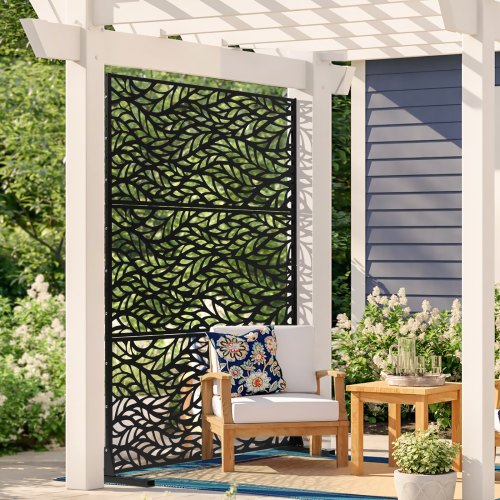 Elevens Schermo privacy in metallo con supporto, divisorio indipendente per esterni, per giardino, patio, cortile, 193 x 119,4 cm, nero (piante non coperte