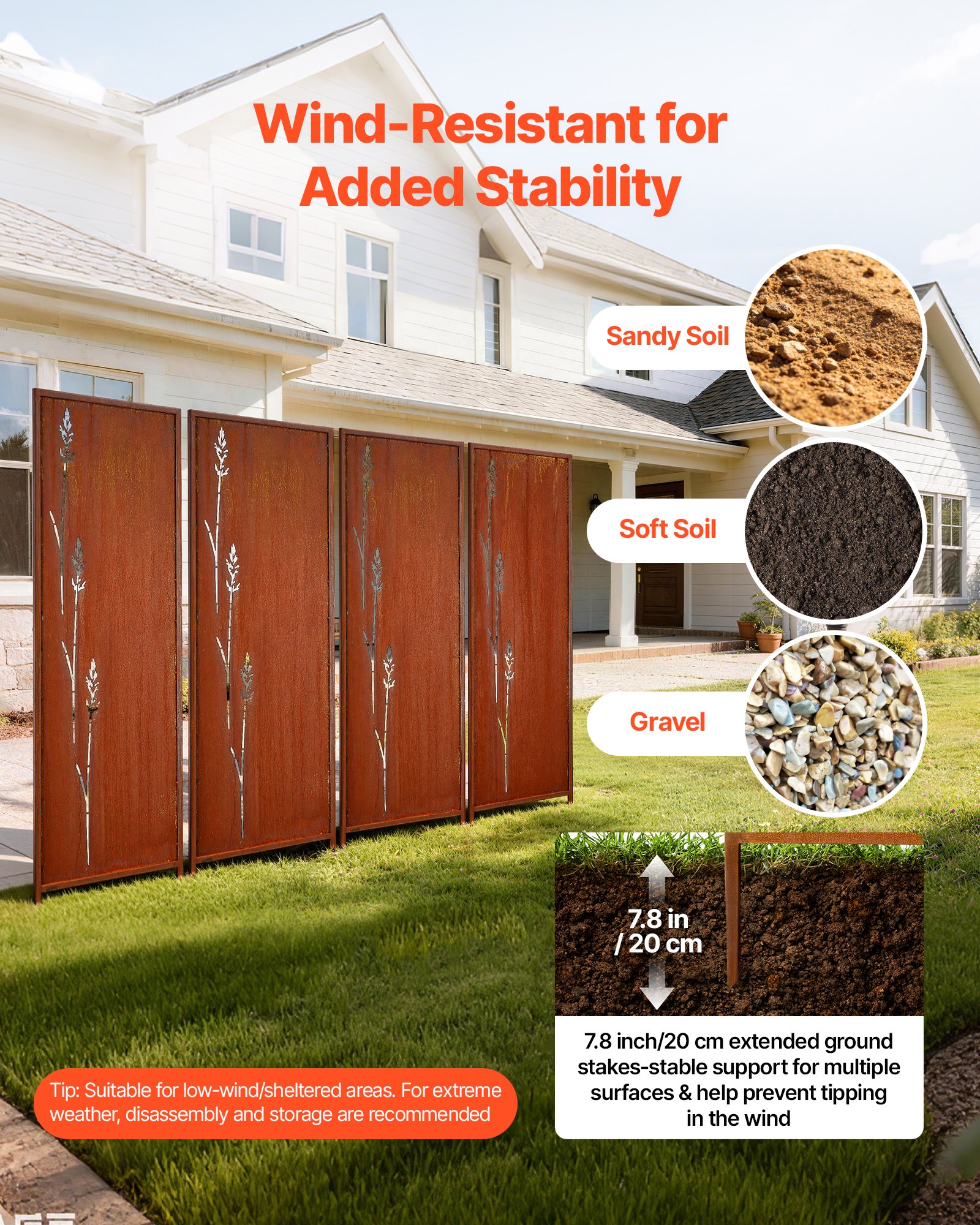 VEVOR Set di Pannelli Divisori per Privacy in Metallo 50 x 160 cm 4 pz, Divisorio Decorativo Autoportante per Privacy da Giardino Cortile Piscina Balcone in Acciaio al Carbonio, Schermo Recinzione