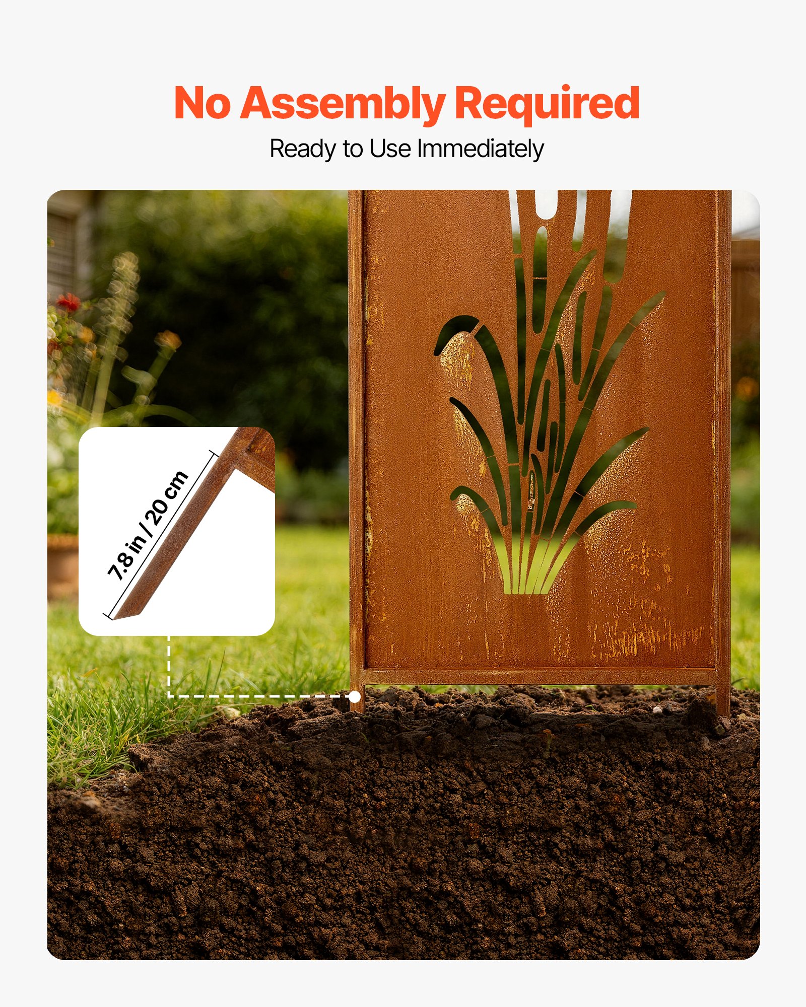 VEVOR Metal Privacy Screen, 50 x 160cm Freestanding Modern Privacy Fence, Garden Divider Panel with Extended Ground Stakes & Carbon Steel Plate, Freestanding Outdoor Divider for Garden, Indoor