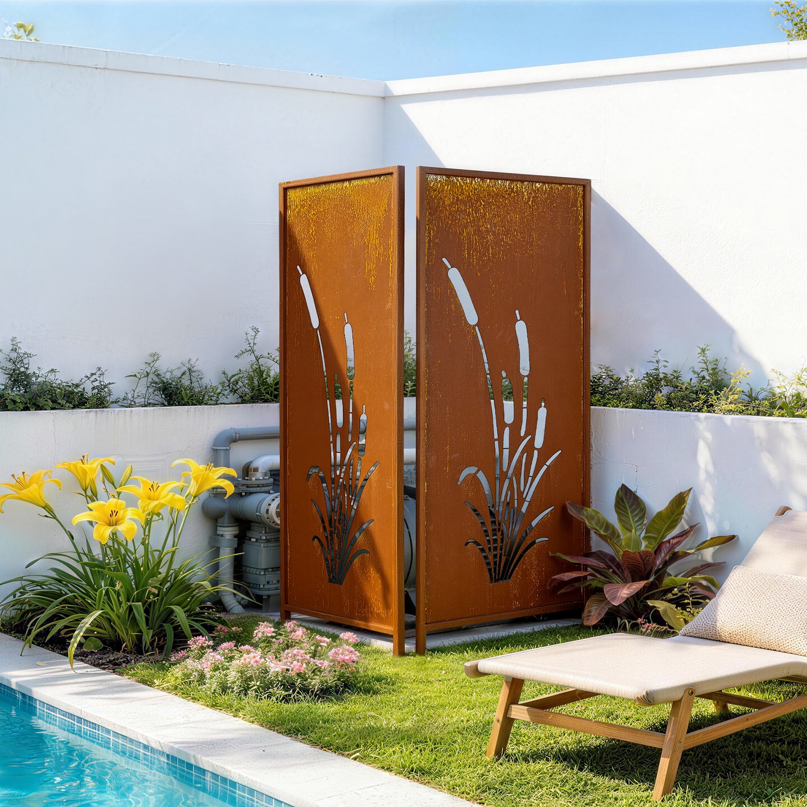 VEVOR Metal Privacy Screen, 50 x 160cm Freestanding Modern Privacy Fence, Garden Divider Panel with Extended Ground Stakes & Carbon Steel Plate, Freestanding Outdoor Divider for Garden, Indoor