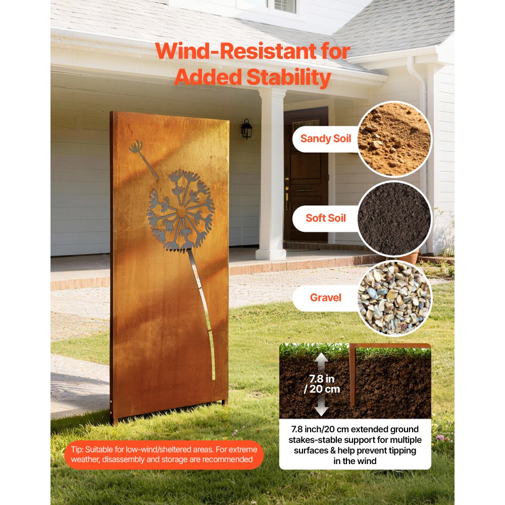 VEVOR Pannello Divisorio per Privacy in Metallo da Esterno 50 x 160 cm, Divisorio Decorativo Autoportante per Privacy da Giardino Cortile Piscina Balcone in Acciaio al Carbonio, Schermo Recinzione