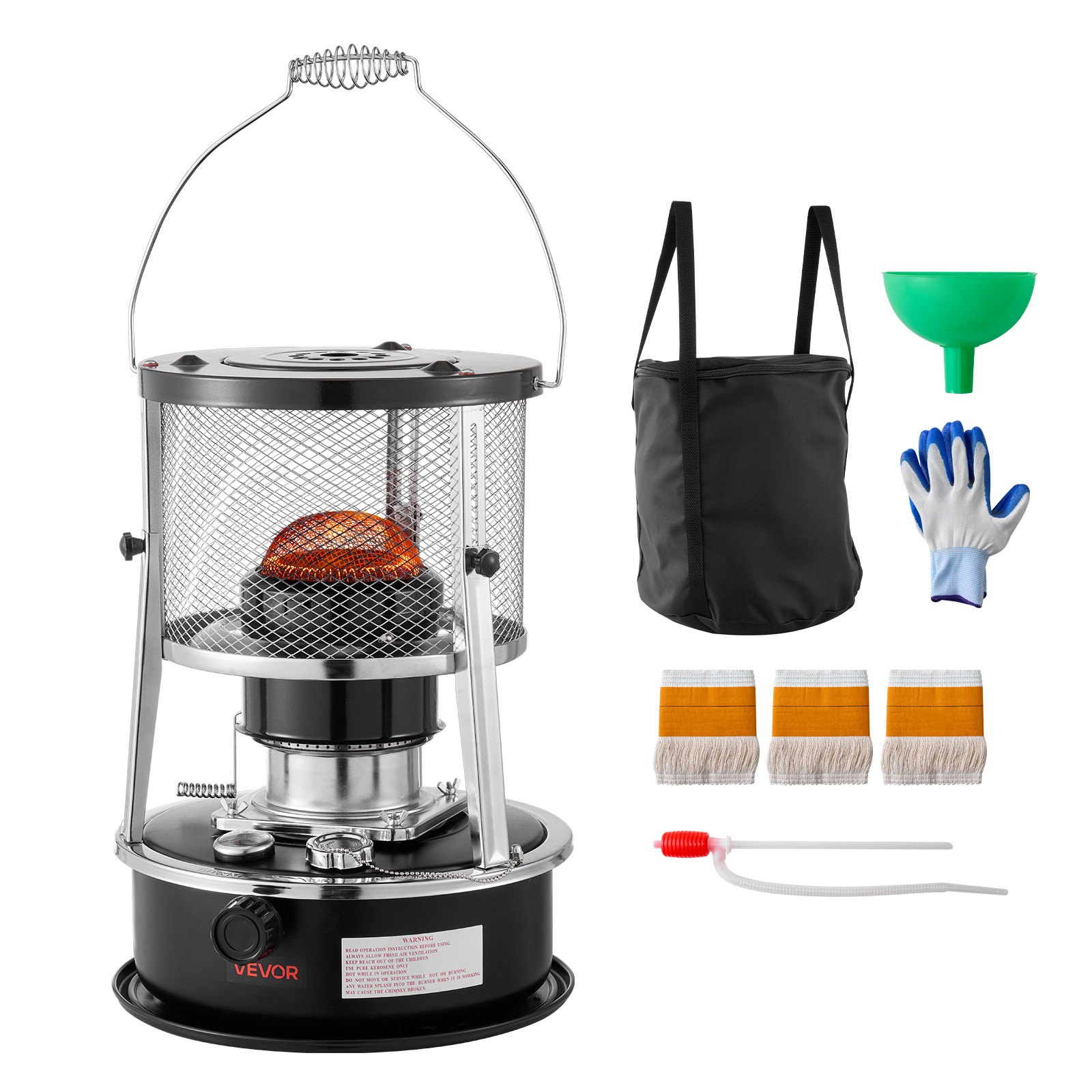 VEVOR Stufa a Cherosene Portatile da 9000 BTU, non Elettrica, per Interni ed Esterni, con Altezza e Fiamma Regolabili e Facile da Riporre, per Campeggio Caccia Cucina Casa Garage, Nero