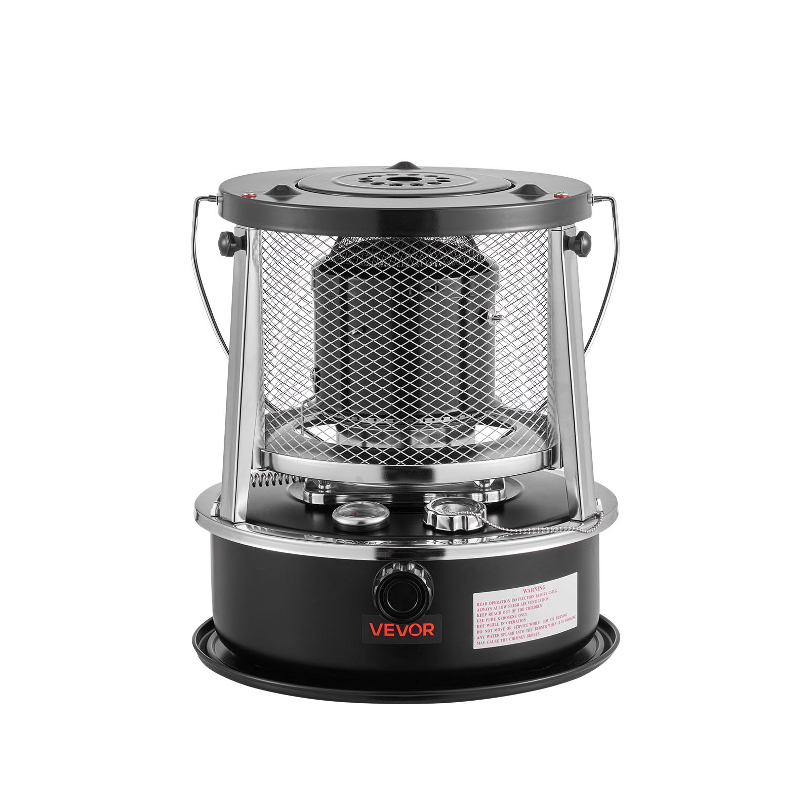 VEVOR Stufa a Cherosene Portatile da 9000 BTU, non Elettrica, per Interni ed Esterni, con Altezza e Fiamma Regolabili e Facile da Riporre, per Campeggio Caccia Cucina Casa Garage, Nero