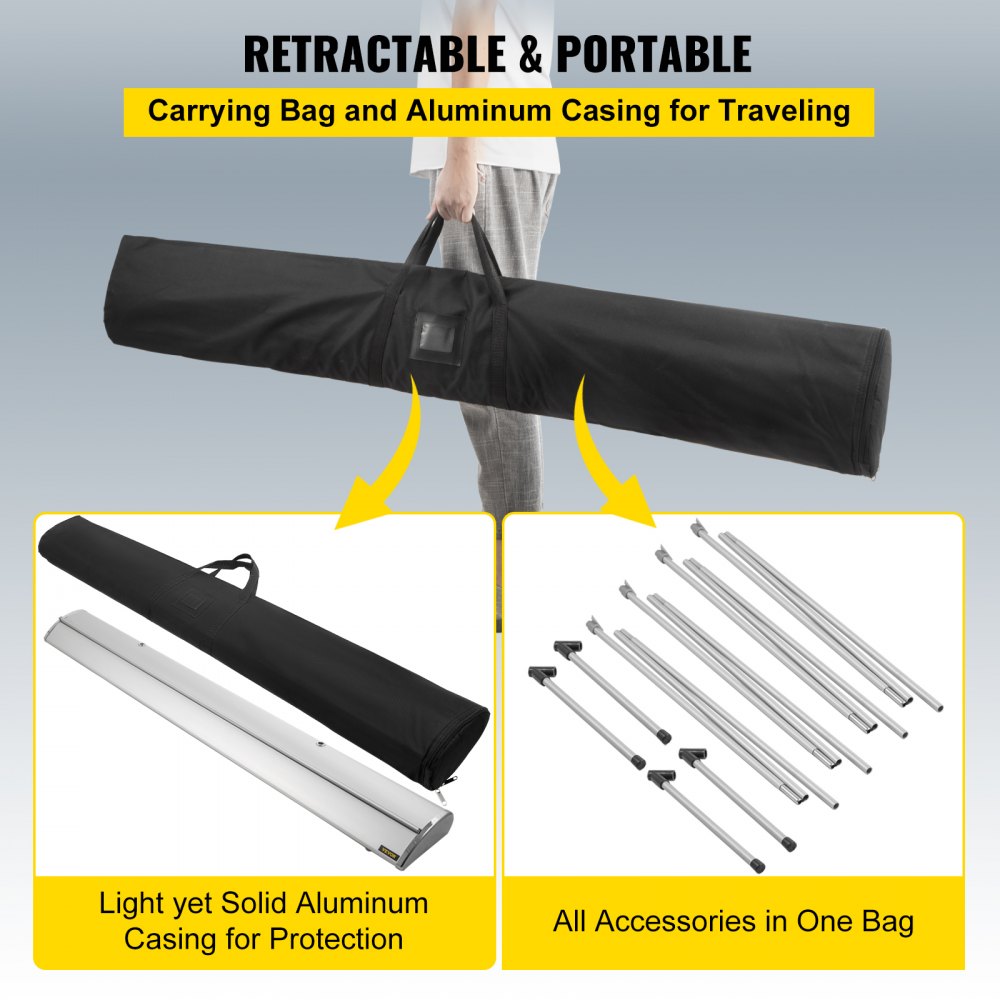 VEVOR Schermo di Proiezione Manuale 120 INCH, 268x200 cm Schermo Proiezione Home, Schermo Proiezione a 160 Gradi, Telo Proiettore Avvolgibile da Portare Ovunque Vuoi, Telo da Videoproiettore 4K/8K