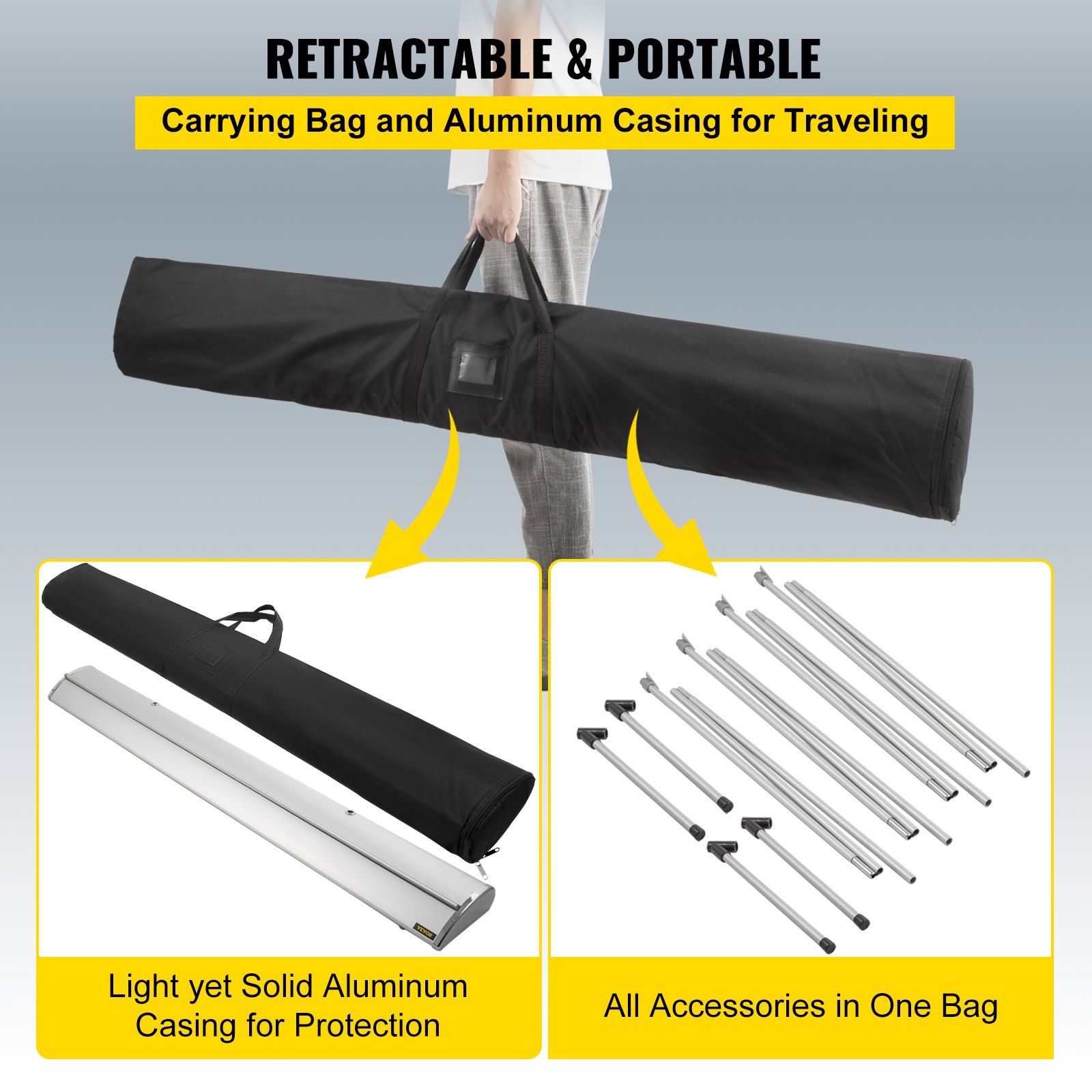 VEVOR Schermo di Proiezione Manuale 120 INCH, 268x200 cm Schermo Proiezione Home, Schermo Proiezione a 160 Gradi, Telo Proiettore Avvolgibile da Portare Ovunque Vuoi, Telo da Videoproiettore 4K/8K