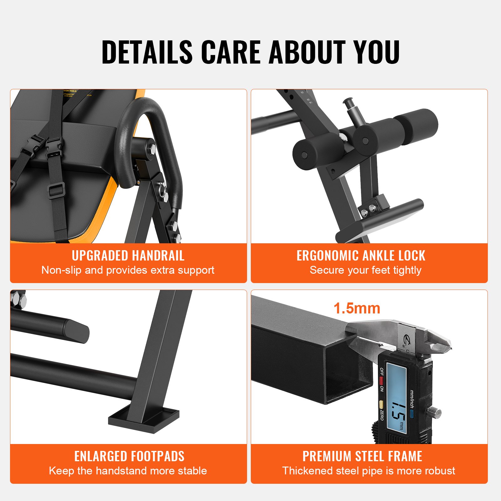 VEVOR Panca a inversione tavolo a inversione portata 136 kg, Trainer per schiena, Panca a inversione pieghevole allenamento muscolare con poggiatesta, Blocco caviglia, Cintura protettiva regolabile