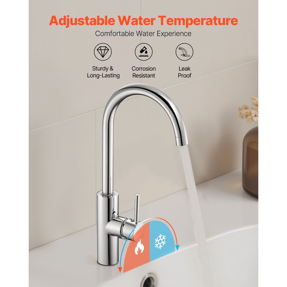 VEVOR Touchless Kitchen Bar Sink Faucet, Single Handle Automatic Motion Sensor Bathroom Faucet, Hands-Free Adjustable Cold Hot Water Mixer Flexible Swivel for 9.5 mm Pipe,Chrome Plated Silver