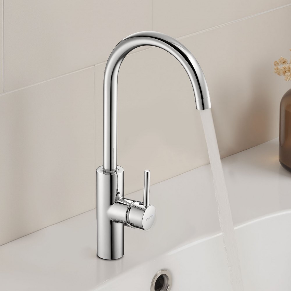 VEVOR Touchless Kitchen Bar Sink Faucet, Single Handle Automatic Motion Sensor Bathroom Faucet, Hands-Free Adjustable Cold Hot Water Mixer Flexible Swivel for 9.5 mm Pipe,Chrome Plated Silver