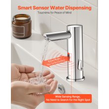 VEVOR Rubinetto per Lavabo Senza Contatto, Rubinetto Automatico con Sensore a Batteria con Miscelatore Maniglia Singola Regolabile a Mani Libere, Acqua Fredda e Calda, Argento Cromato