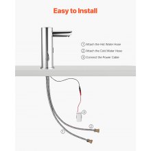 VEVOR Rubinetto per Lavabo Senza Contatto, Rubinetto Automatico con Sensore a Batteria con Miscelatore Maniglia Singola Regolabile a Mani Libere, Acqua Fredda e Calda, Argento Cromato